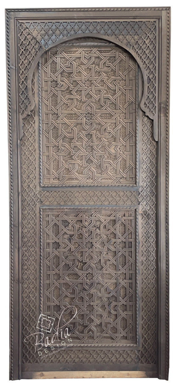 Dark Stained Hand Carved Wooden Door