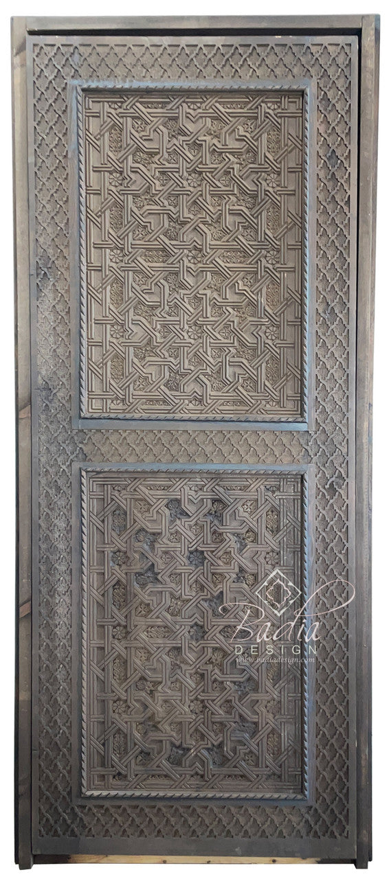 Dark Stained Hand Carved Wooden Door