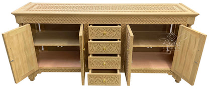 Unstained Hand Carved Wooden Cabinet