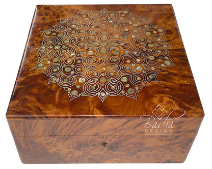 Wooden Thuya Jewelry Box with Mother of Pearl Inlay